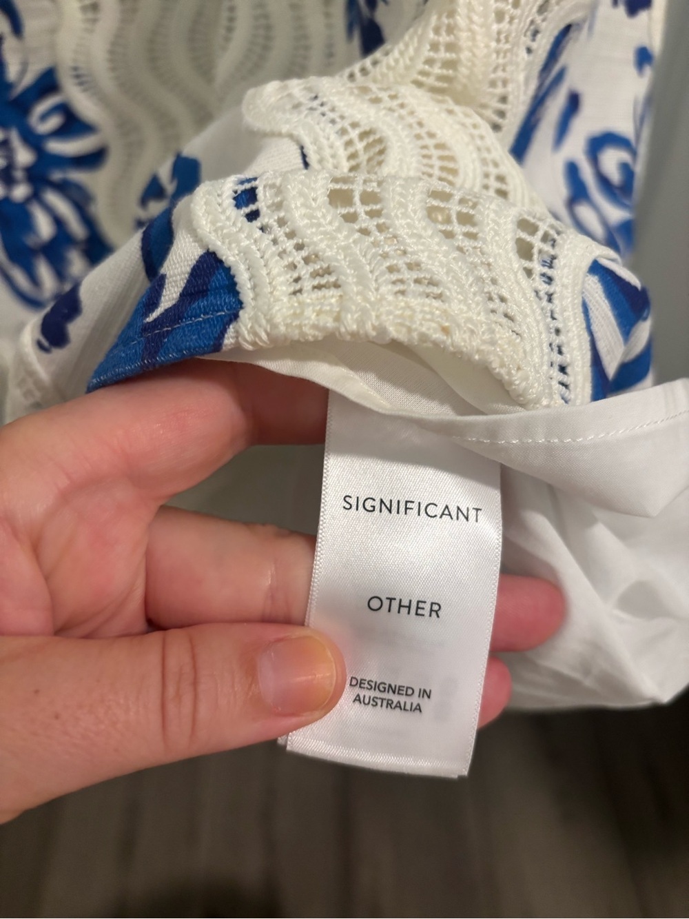 NWT SIGNIFICANT OTHER Eleni Maxi Dress Blue Ivory Lace Cream Hibiscus Size 2 - Picture 7 of 15